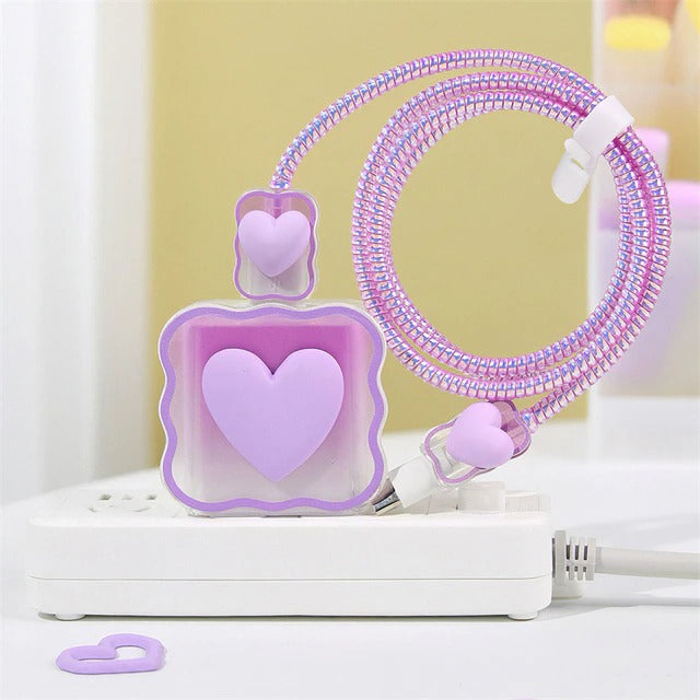 iPhone Cable Protector and Adapter Charging Case Love Heart Transparent