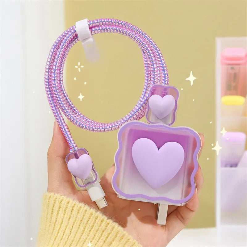 iPhone Cable Protector and Adapter Charging Case Love Heart Transparent