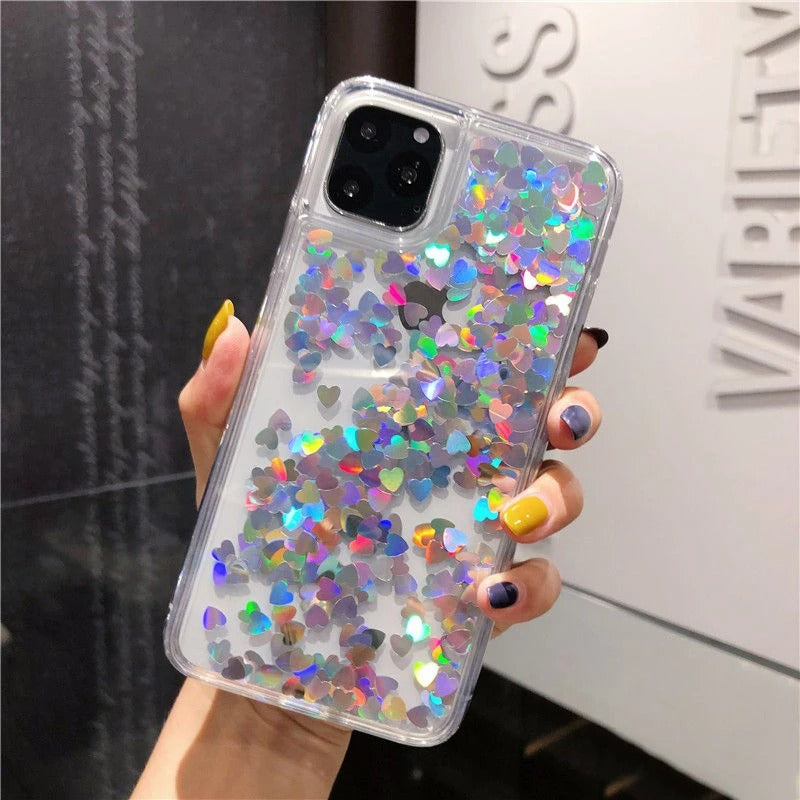 iPhone 13 Pro Floating Shimmer Glitter Love Heart Sequins Cover Clearance Sale