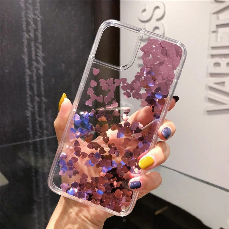 iPhone 13 Pro Floating Shimmer Glitter Love Heart Sequins Cover Clearance Sale