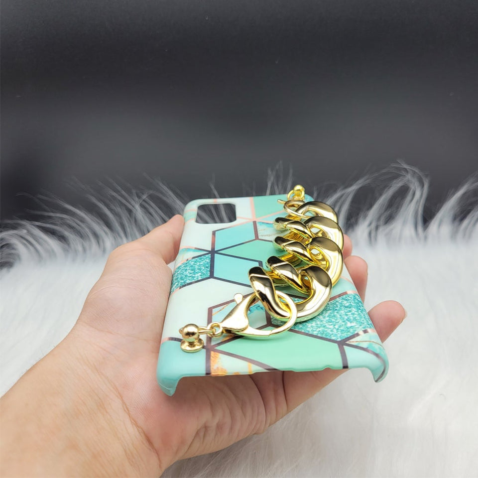 Green Marble Big Golden Chain Holder Case Cover