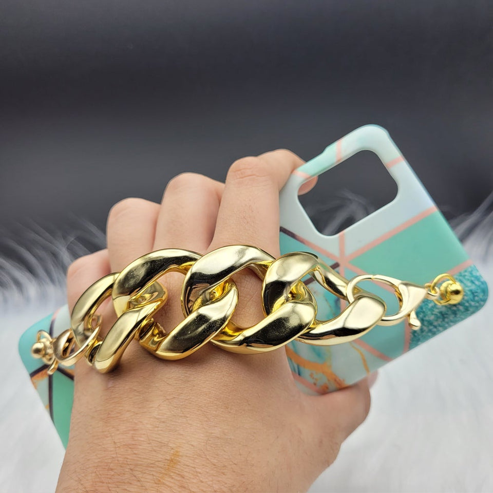 Green Marble Big Golden Chain Holder Case Cover