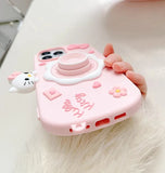 iPhone 3D Cute Kitty Silicone Case With Sling Strap