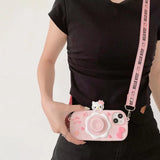 iPhone 3D Cute Kitty Silicone Case With Sling Strap