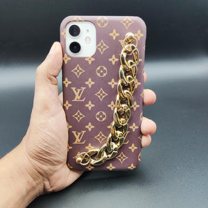 Iphone 13 Premium LV Cover Golden With Diamonds & Chain
