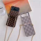 Samsung Galaxy Z Flip 4 Luxury Brand PU Leather Case Cover With Chain Sling Strap