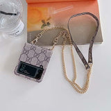 Samsung Galaxy Z Flip 4 Luxury Brand PU Leather Case Cover With Chain Sling Strap