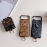 Samsung Galaxy Z Flip 4 Luxury Brand PU leather Wallet Case Cover With Metal Ring Holder