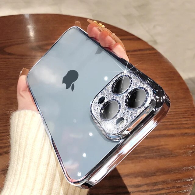 iPhone Luxury Crystal Diamond Plating Lens Protection Clear Transparent Matte Case Cover