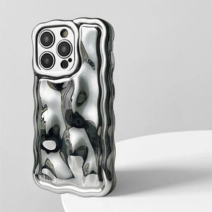 iPhone Luxury Chrome Wavy Effect Case Cover With Metallic Bracelet Chain Sliver