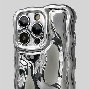 iPhone Luxury Chrome Wavy Effect Case Cover With Metallic Bracelet Chain Sliver