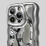 iPhone Luxury Chrome Wavy Effect Case Cover With Metallic Bracelet Chain Sliver