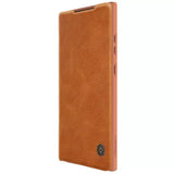 Samsung Galaxy S23 Ultra Camera Protection QIN Leather Flip Case Brown