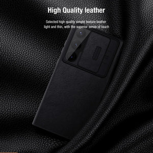 Samsung Galaxy S23 Ultra Camera Protection QIN Leather Flip Case Black