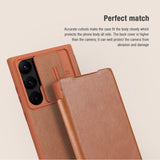 Samsung Galaxy S22 Ultra Camera Protection QIN Leather Flip Case Brown