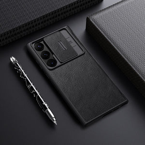 Samsung Galaxy S22 Ultra Camera Protection QIN Leather Flip Case Black