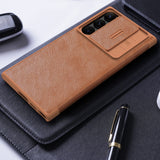 Samsung Galaxy S22 Ultra Camera Protection QIN Leather Flip Case Black