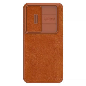 Samsung Galaxy S23 Camera Protection QIN Leather Flip Case Brown