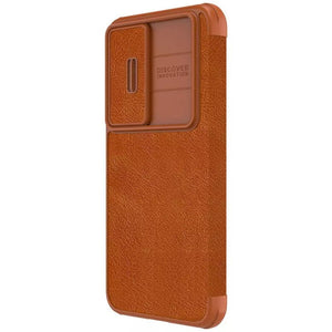 Samsung Galaxy S23 Camera Protection QIN Leather Flip Case Brown