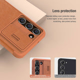 Samsung Galaxy S23 Camera Protection QIN Leather Flip Case Brown