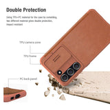 Samsung Galaxy S23 Camera Protection QIN Leather Flip Case Brown