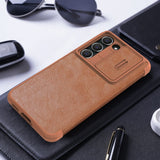 Samsung Galaxy S23 Camera Protection QIN Leather Flip Case Brown