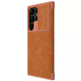 Samsung Galaxy S22 Ultra Camera Protection QIN Leather Flip Case Brown