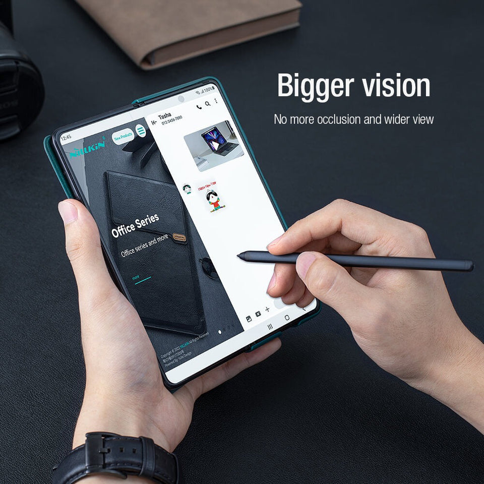 Nillkin Samsung Galaxy Z Fold 4 5G Qin Pro Leather Flip Case Pen Holder Brown