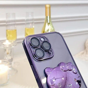 iPhone Cartoon Kitty Cat Camera Protection Glitter Case Cover Purple