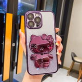 iPhone Cartoon Kitty Cat Camera Protection Glitter Case Cover Purple