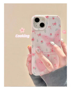 iPhone Cute Pink Floral Flower Bow Knot Design Case Cover