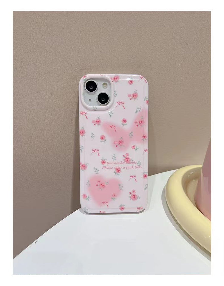 iPhone Cute Pink Floral Flower Bow Knot Design Case Cover