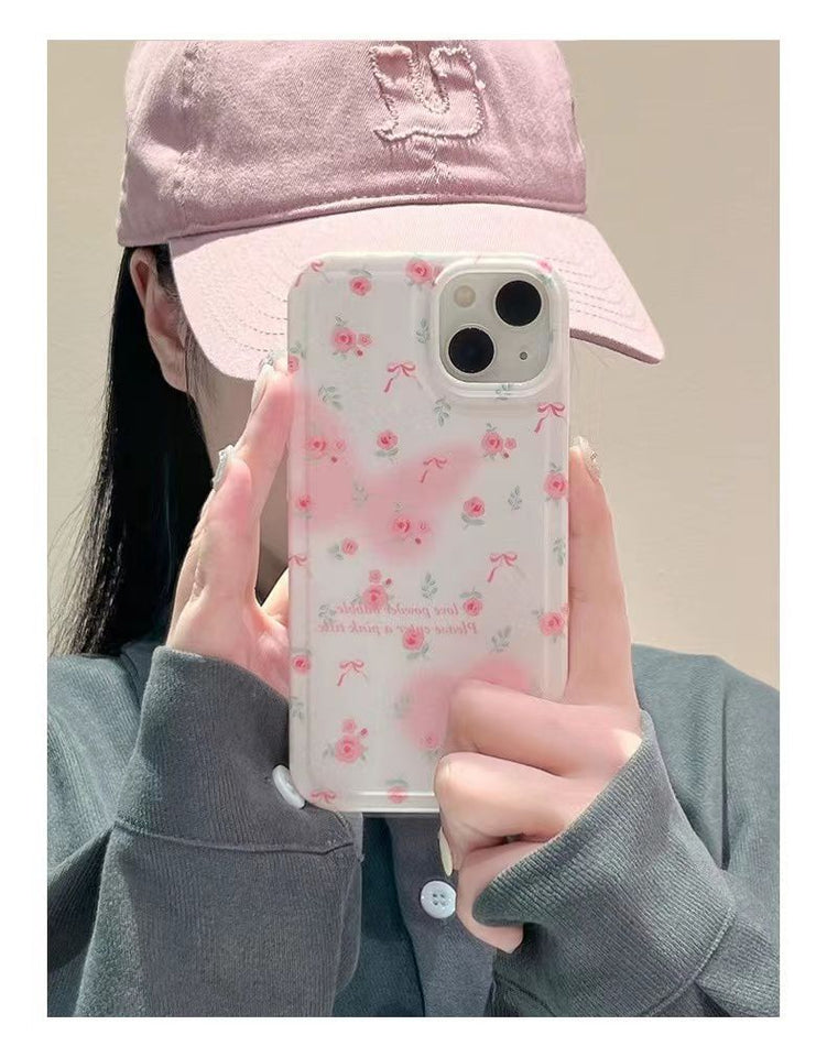 iPhone Cute Pink Floral Flower Bow Knot Design Case Cover