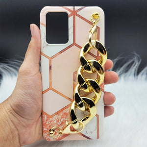 Pink Marble Golden Chain Holder Case Cover