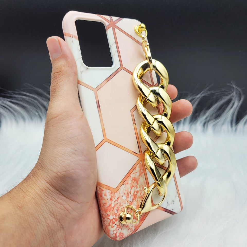 Pink Marble Golden Chain Holder Case Cover