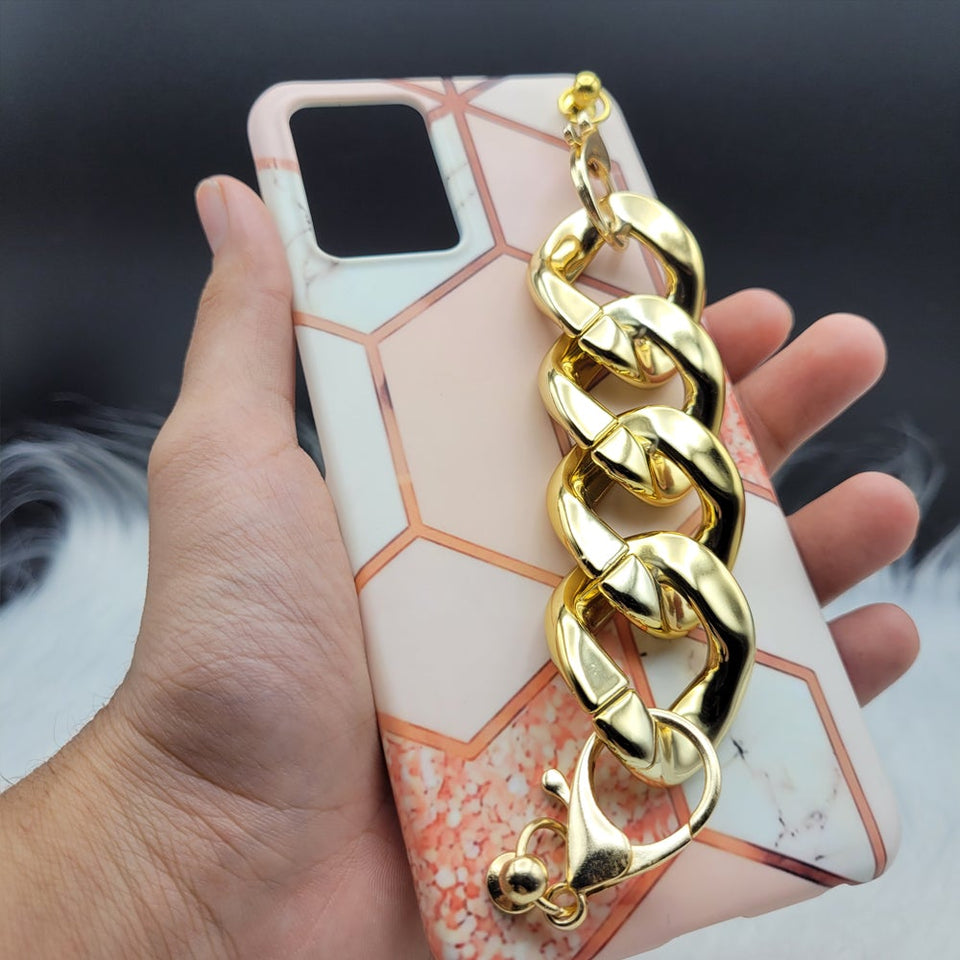 Pink Marble Golden Chain Holder Case Cover