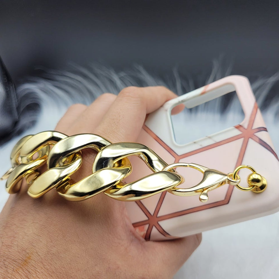 Pink Marble Golden Chain Holder Case Cover