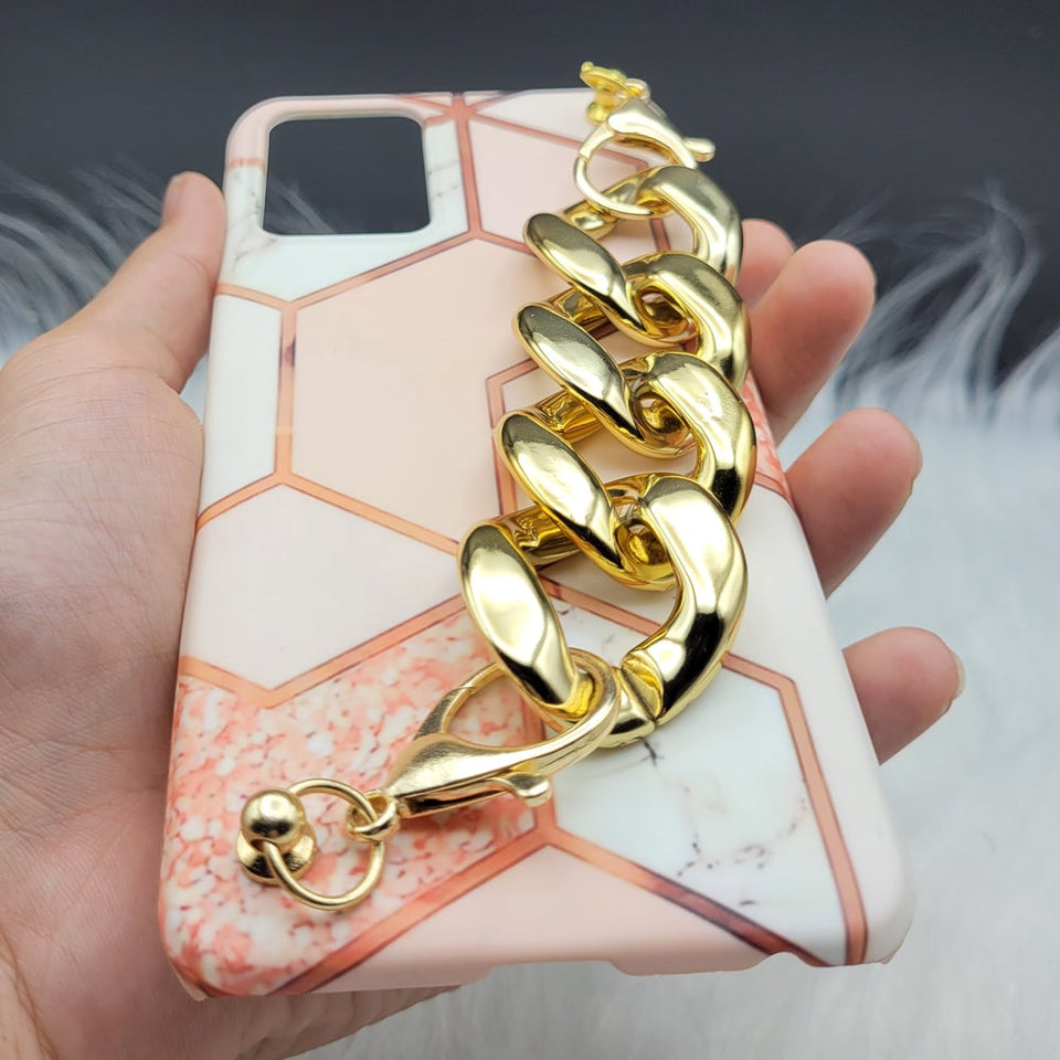 Pink Marble Golden Chain Holder Case Cover