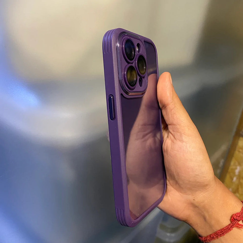 Deep Purple iPhone Transparent Back Silicone Bumper Case With Lens Protector