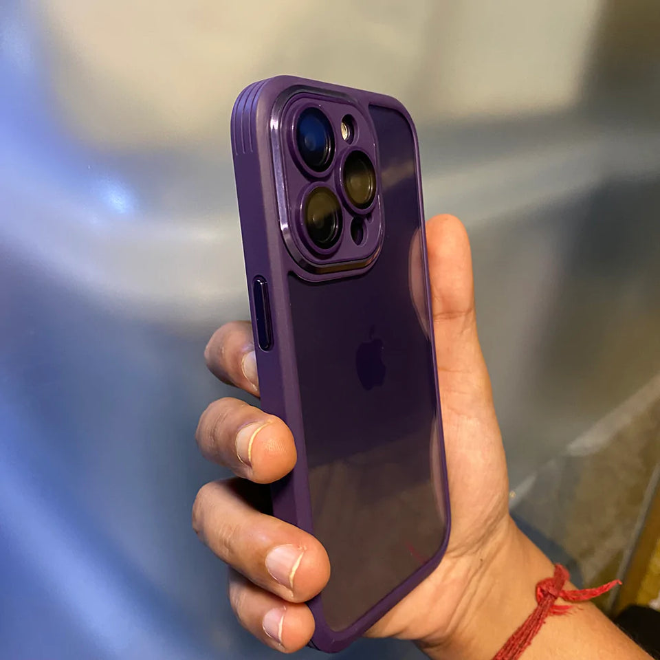 Deep Purple iPhone Transparent Back Silicone Bumper Case With Lens Protector