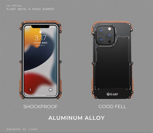 R-Just Aluminum & Natural Wood Bumper iPhone Case Cover