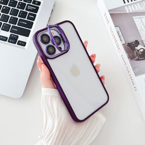 iPhone Hollow Flipping Lens Bracket Case Cover Deep Purple