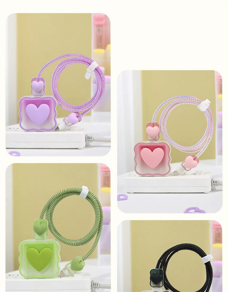 iPhone Cable Protector and Adapter Charging Case Love Heart Transparent