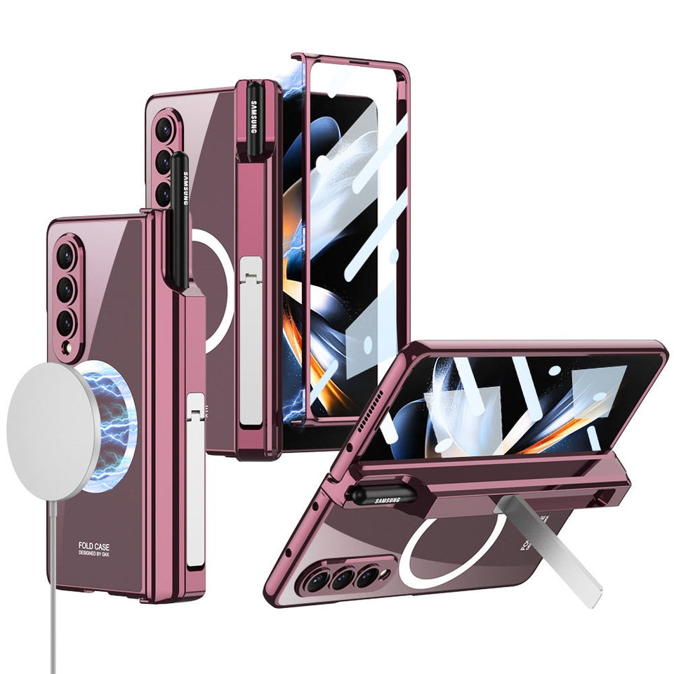 Samsung Galaxy Z Fold 4 Transparent Electroplating Magnetic Hinge Front Glass Protective Cover