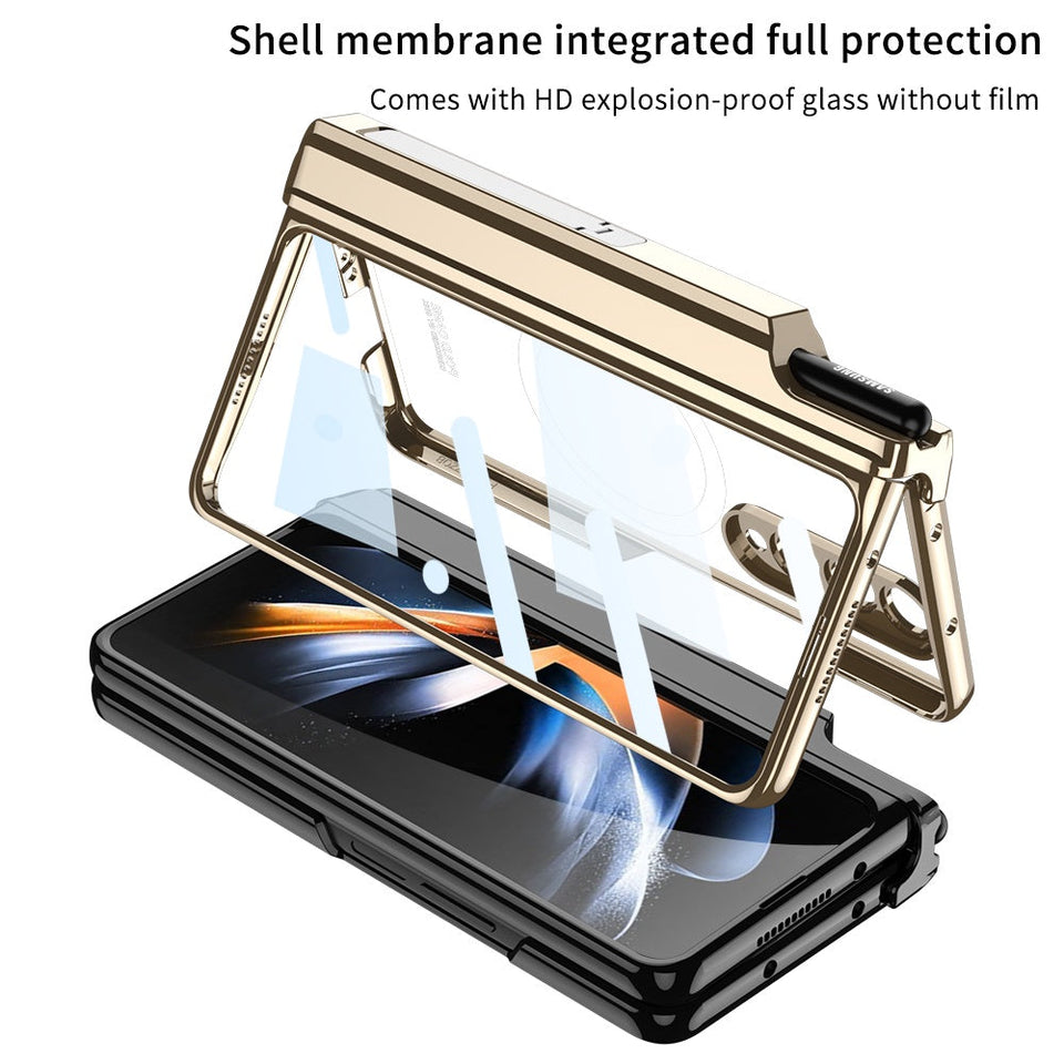 Samsung Galaxy Z Fold 4 Transparent Electroplating Magnetic Hinge Front Glass Protective Cover