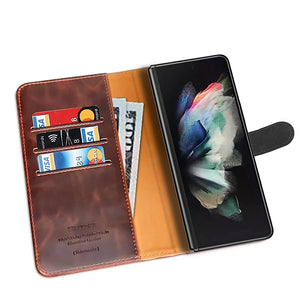 Samsung Z Fold 4 Leather Flip 2 in 1 Detachable Front And Back Wallet Case Cover S Pen Holder Brown