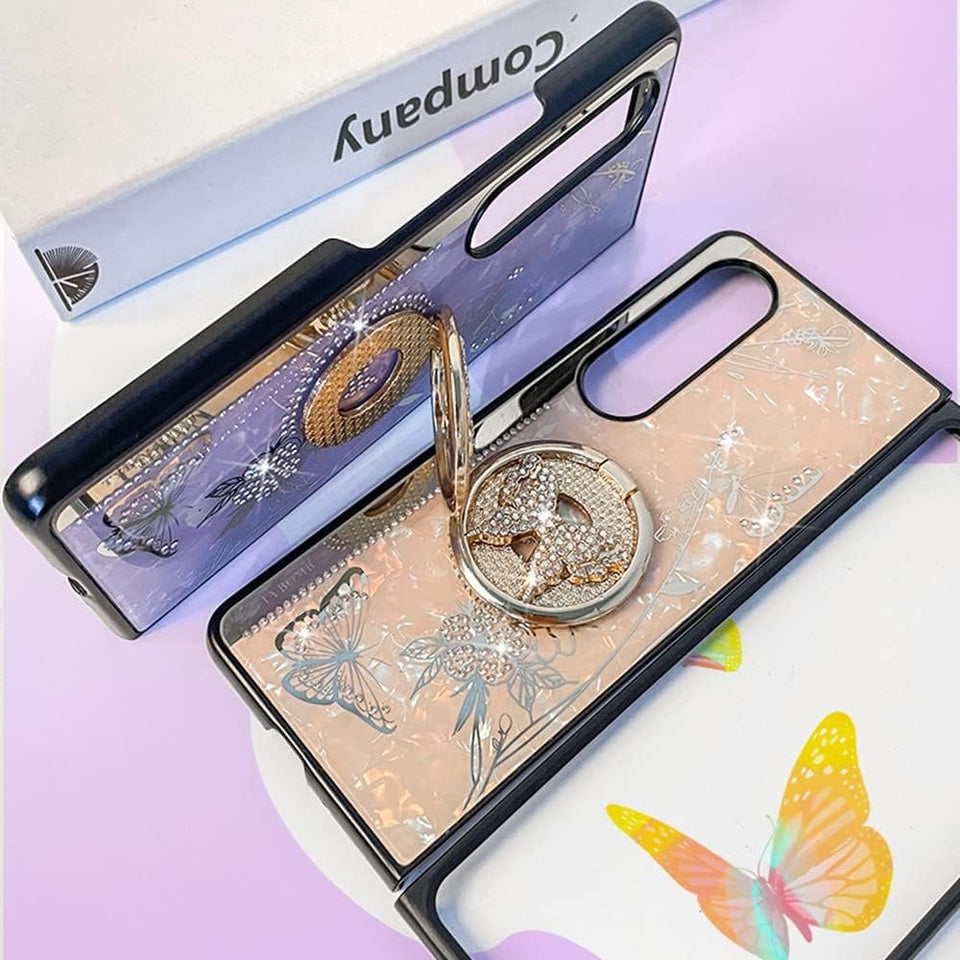 Samsung Galaxy Z Fold 4 Elegant Butterfly Design Case Cover With Ring Stand