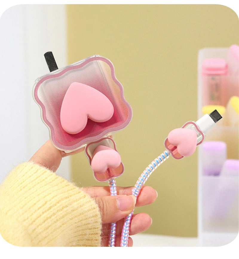 iPhone Cable Protector and Adapter Charging Case Love Heart Transparent