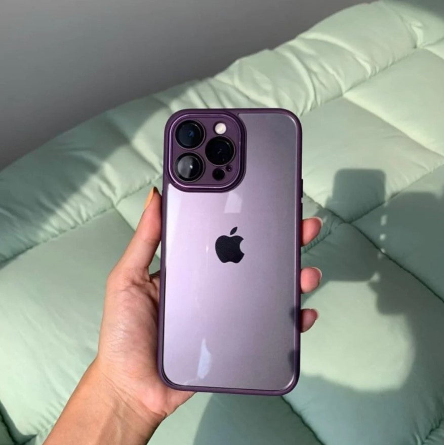 Deep Purple iPhone Transparent Back Silicone Bumper Case With Lens Protector