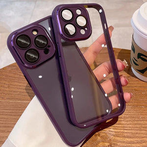 Deep Purple iPhone Transparent Back Silicone Bumper Case With Lens Protector